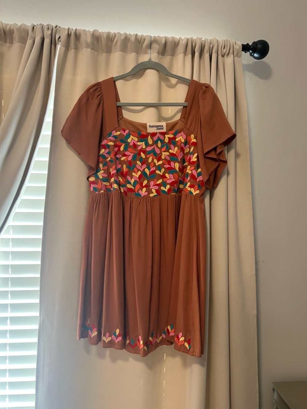 Savanna Jane Embroidered Boho Dress Flutter Sleeve Babydoll Tunic Large